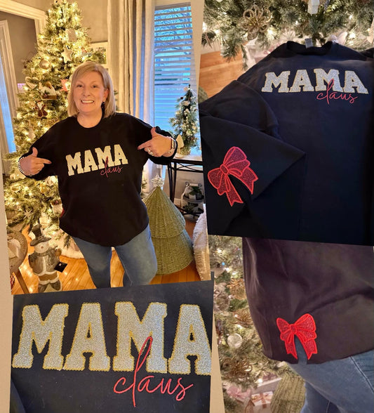 Mama Claus Glitter embroidered crew neck